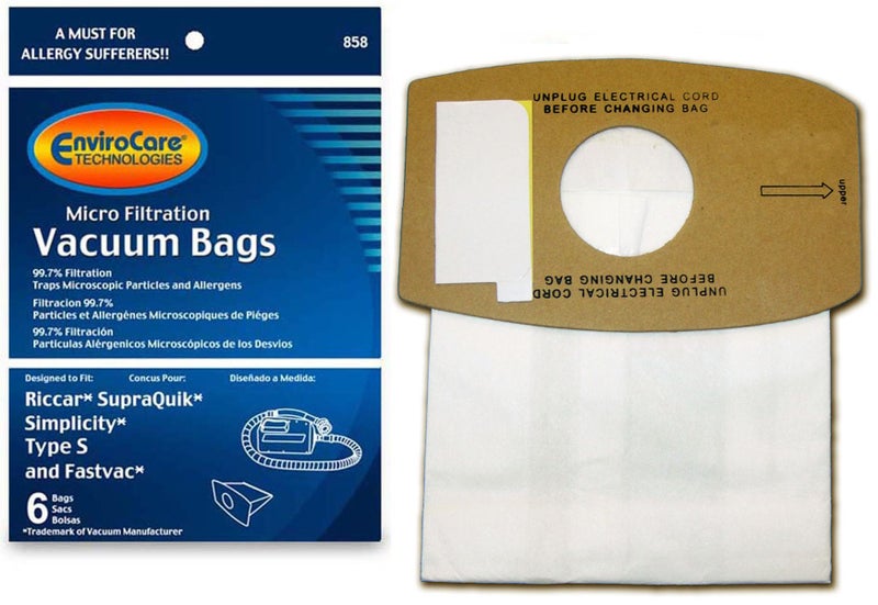 EnviroCare 858 Replacement Vacuum Bags Designed To Fit Riccar RSQ-6 SupraQuick, 6 Paper Bags - Image 1